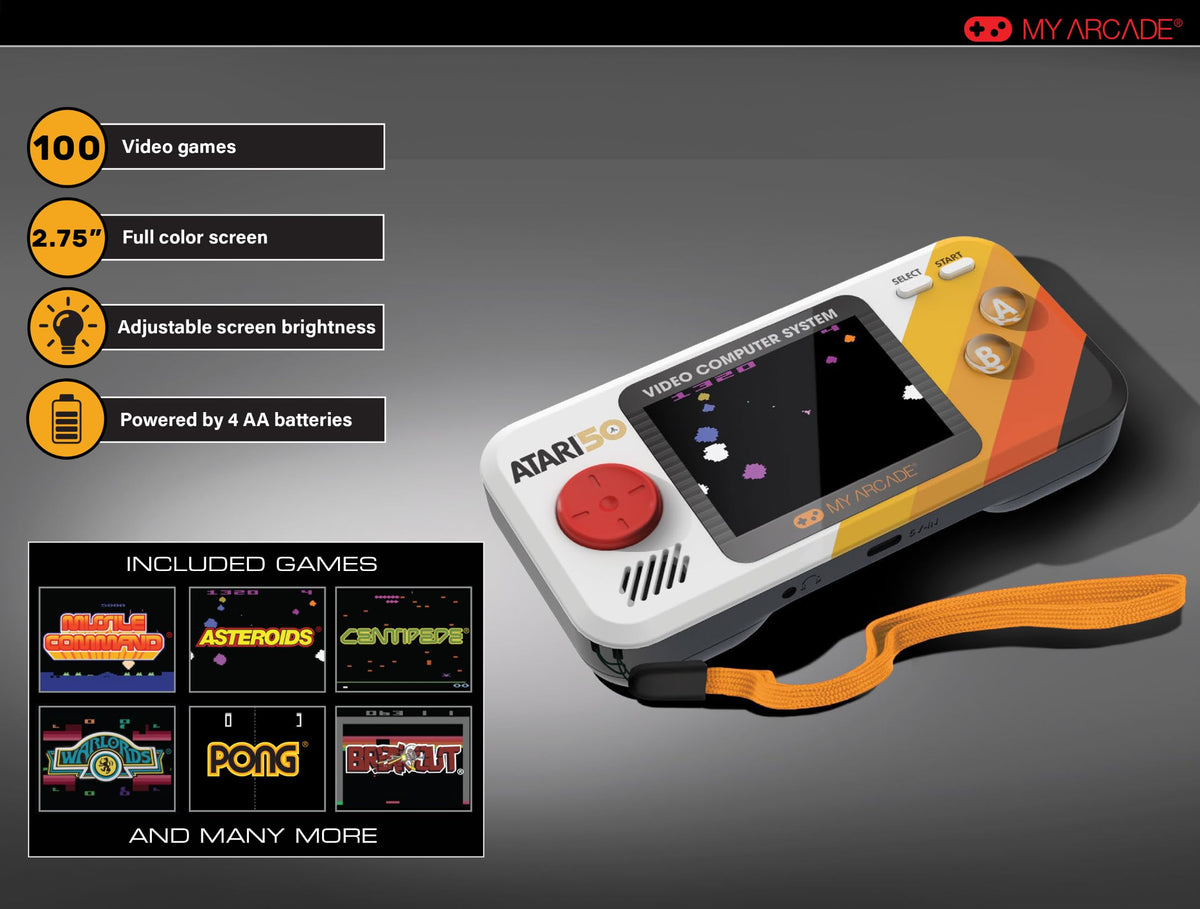 My Arcade Atari Pocket Player-Console preloaded with 100 Games, 2.8" Screen