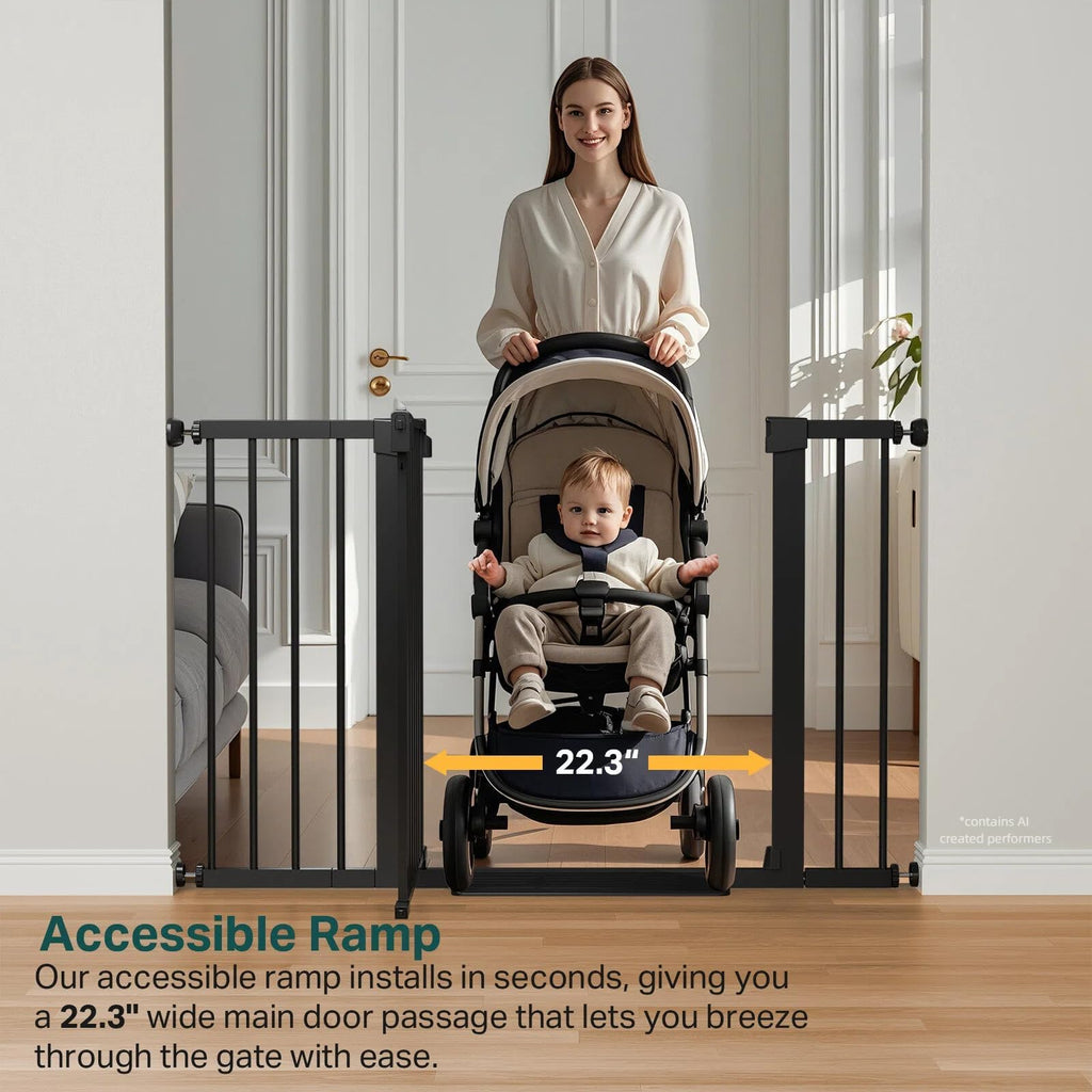 Cumbor 30-48 in Baby Gate for Stairs, Auto Close Dog Gate Indoor, Black