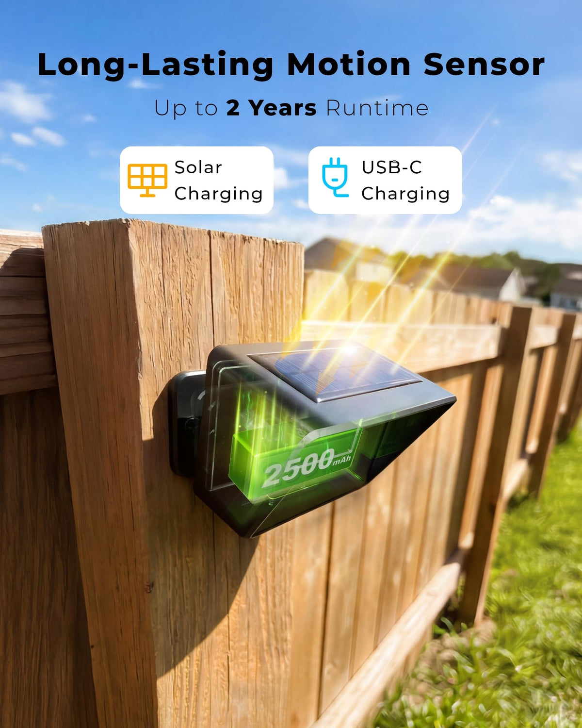 Driveway Alarm with Portable Rechargeable Receiver and Solar Sensor