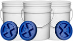 5 Gallon Plastic Bucket Pail Food Grade with Blue Screw on Lid(Pack of 3) Made in USA