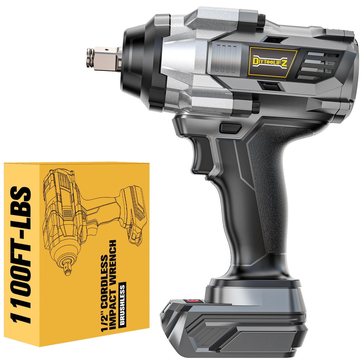 DIYtoolifz 1/2" Cordless Impact Wrench 1500Nm Compatible with DeWalt 20V