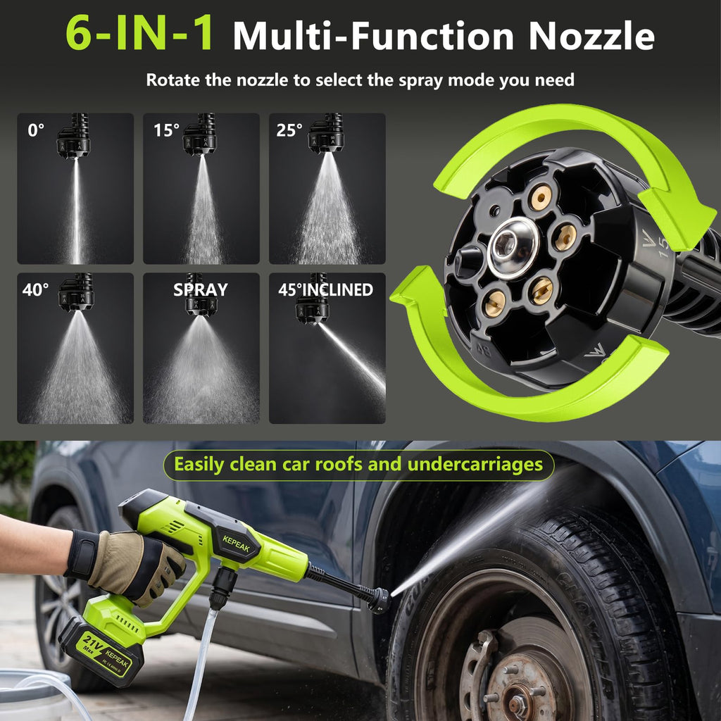 Cordless Pressure Washer, 1450 PSI Portable Handheld Power Washer with 6-in-1 Nozzle, 2 x 4.0Ah Batteries & Charger, for