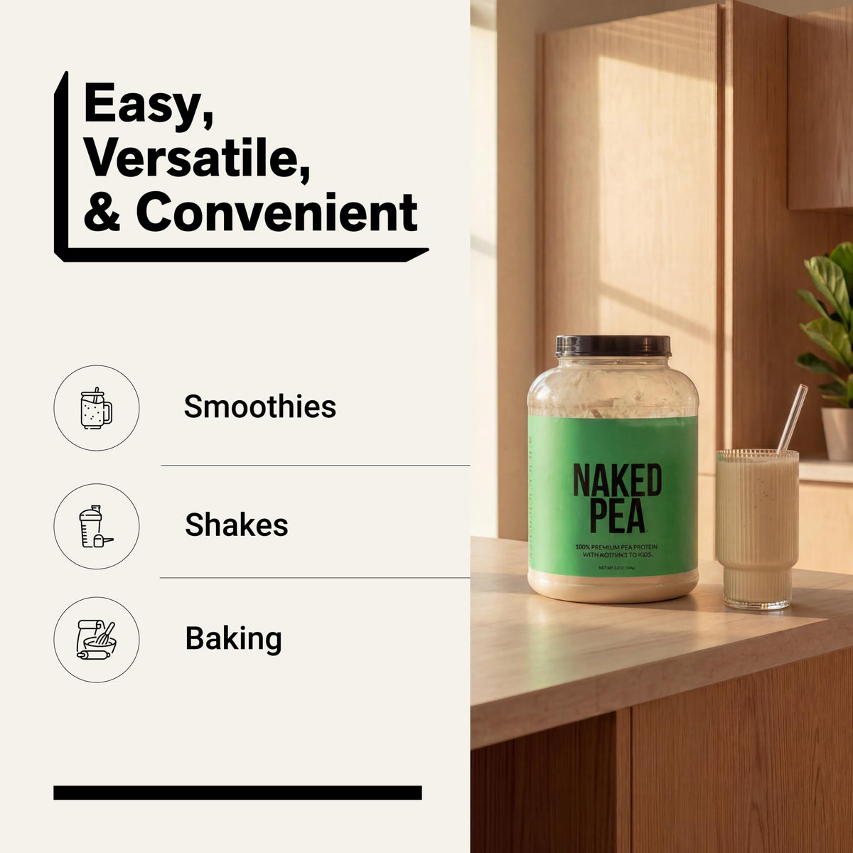 NAKED Pea - 5LB 100% Pea Protein Powder from North American Farms - Unflavored Vegan Pea Protein Isolate - NSF Certified, Plant Protein Powder, Easy