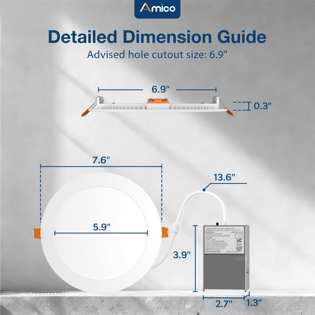 Amico 12 Pack 7 Inch 5CCT Ultra-Thin LED Canless Recessed Ceiling Downlight