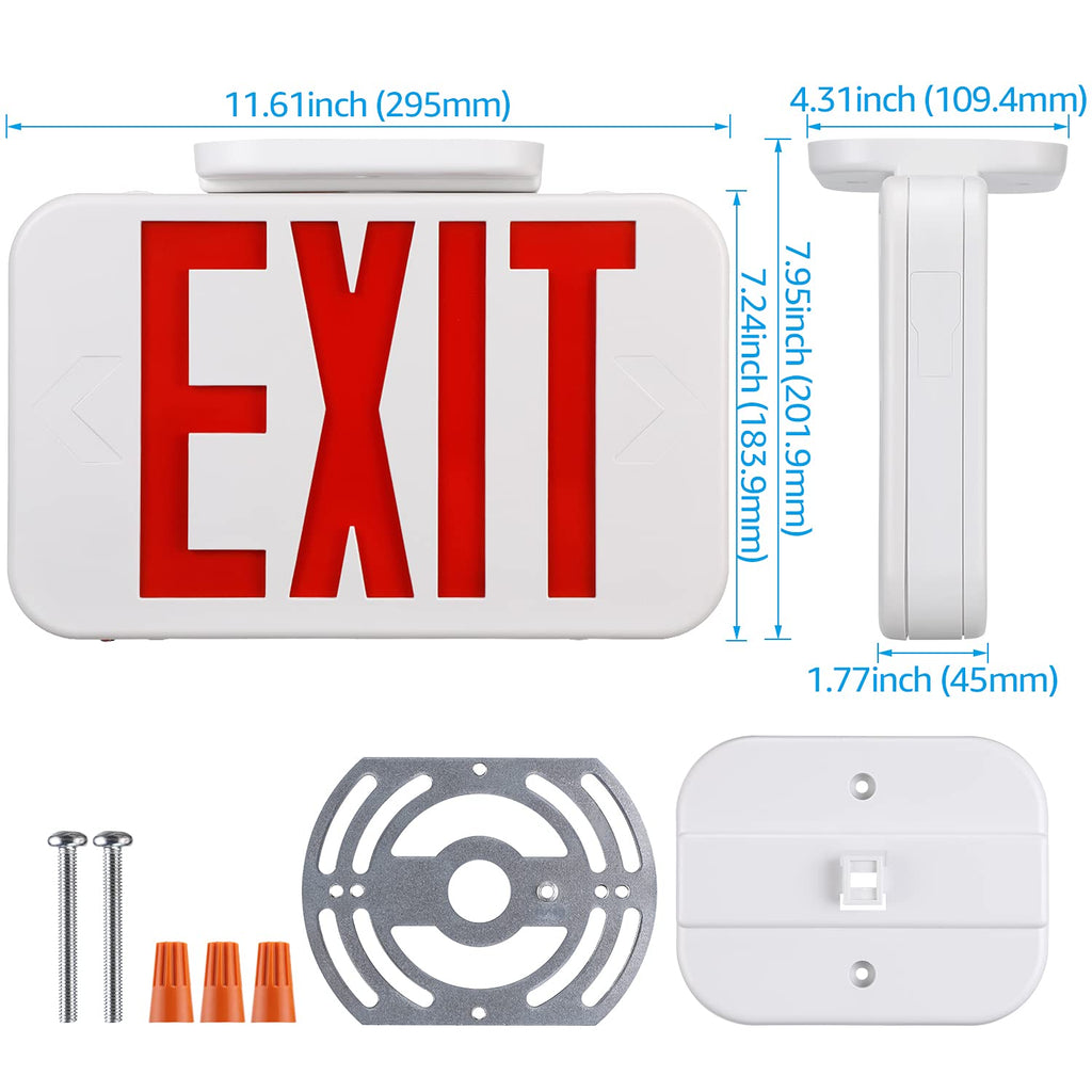 TORCHSTAR 2-Pack Red Letter LED Exit Sign with Battery Backup, White