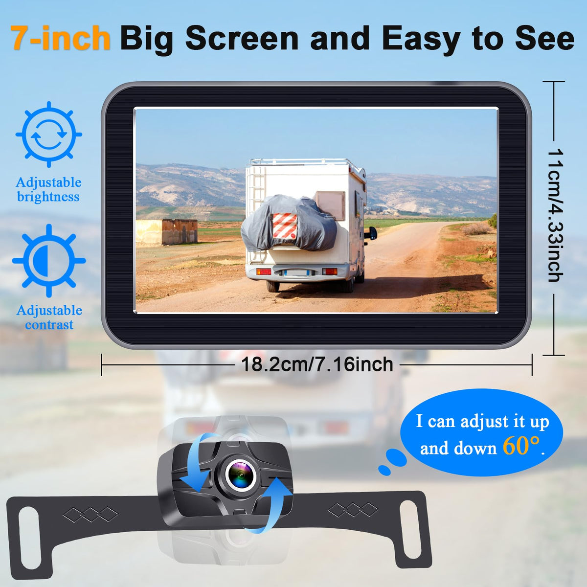 HD 1080P 7 Inch Wireless Backup Camera for Truck: 15-Min Easy to Install