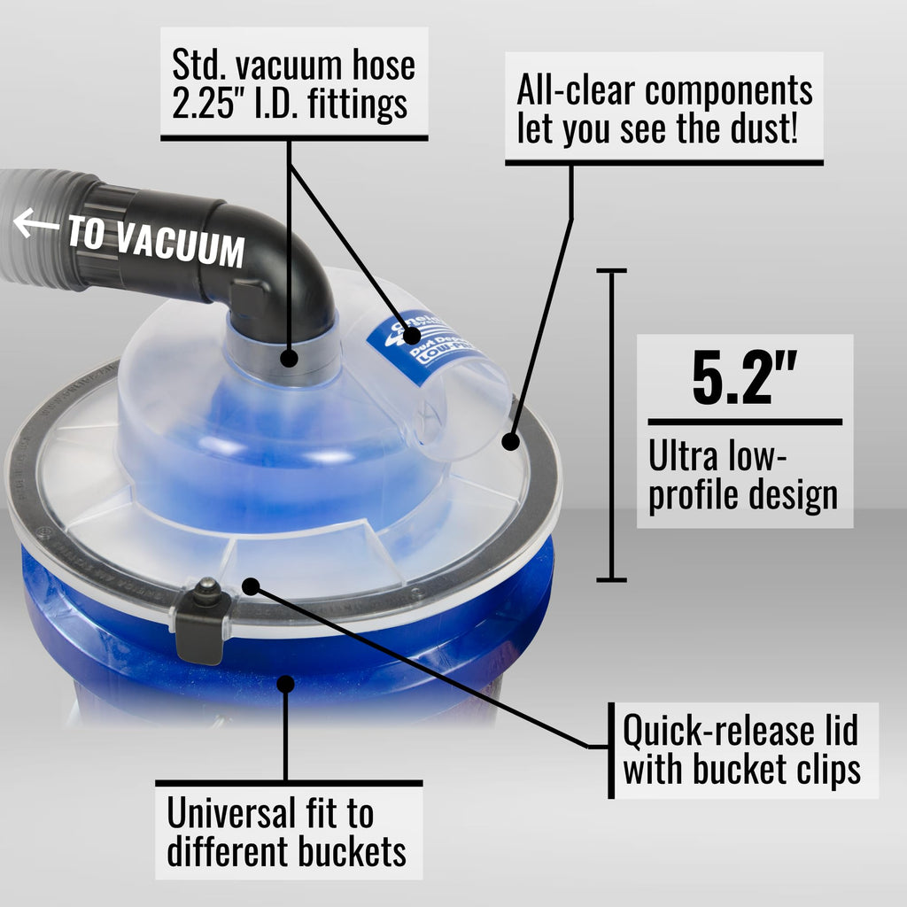 Dust Deputy Low-Pro Plus Cyclone Dust Separator – Engineered High Flow Wet/Dry Vacuum Kit – Fits Standard 5 Gallon Buckets – 2.5" Adapter & 3' Hose