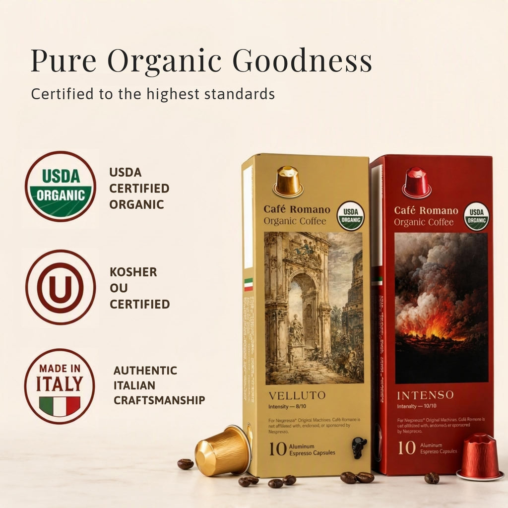 Organic USDA Café Romano Coffee Aluminum Espresso Pods For Nespresso Original Machine 100 Pack Italian Espresso Coffee (Variety pack)