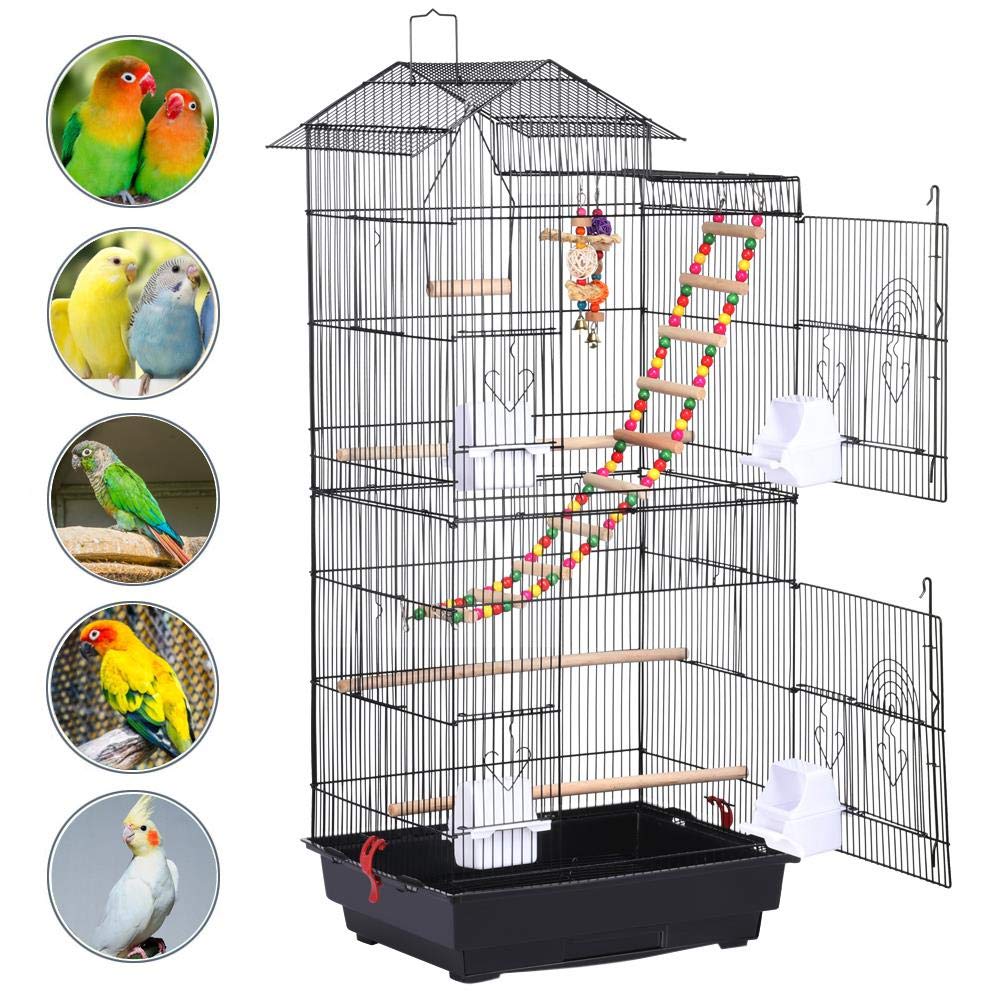 Yaheetech 39" Roof Top Flight Cage with Toys, Wrought Iron Bird Cage for Cockatiels, Conures, Lovebirds, Budgies & Small Birds