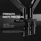 HUANUO Dual Monitor Stand for 13″–40″, Premium Dual Monitor Mount with USB, Height Adjustable Monitor Stand for 2 Monitors, VESA Mount with