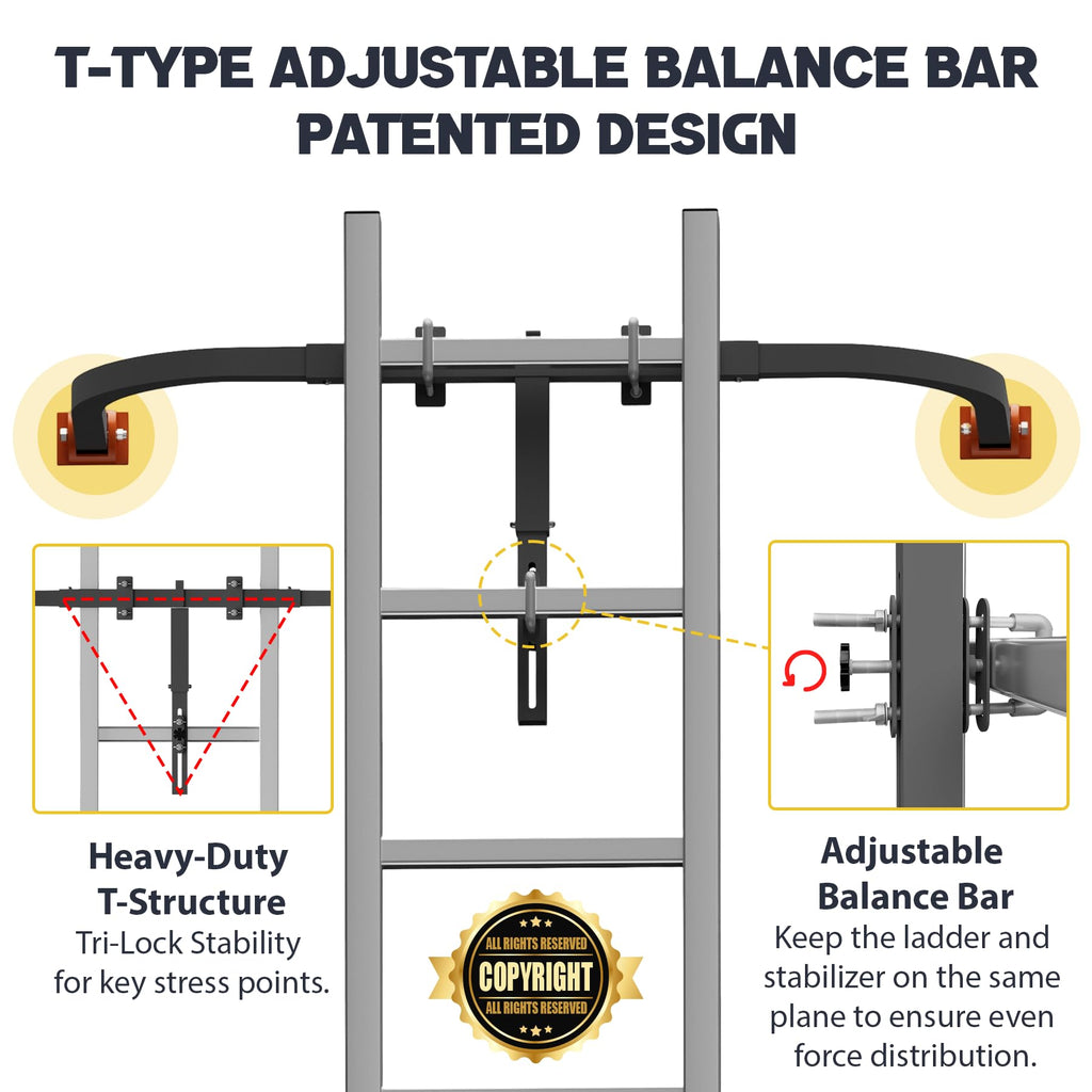 Ladder Stabilizer, Extension Ladder Stabilizer for Roof, Adjustable Ladder Standoff Attachment for Gutters, Windows, Heavy-Duty Steel Ladder