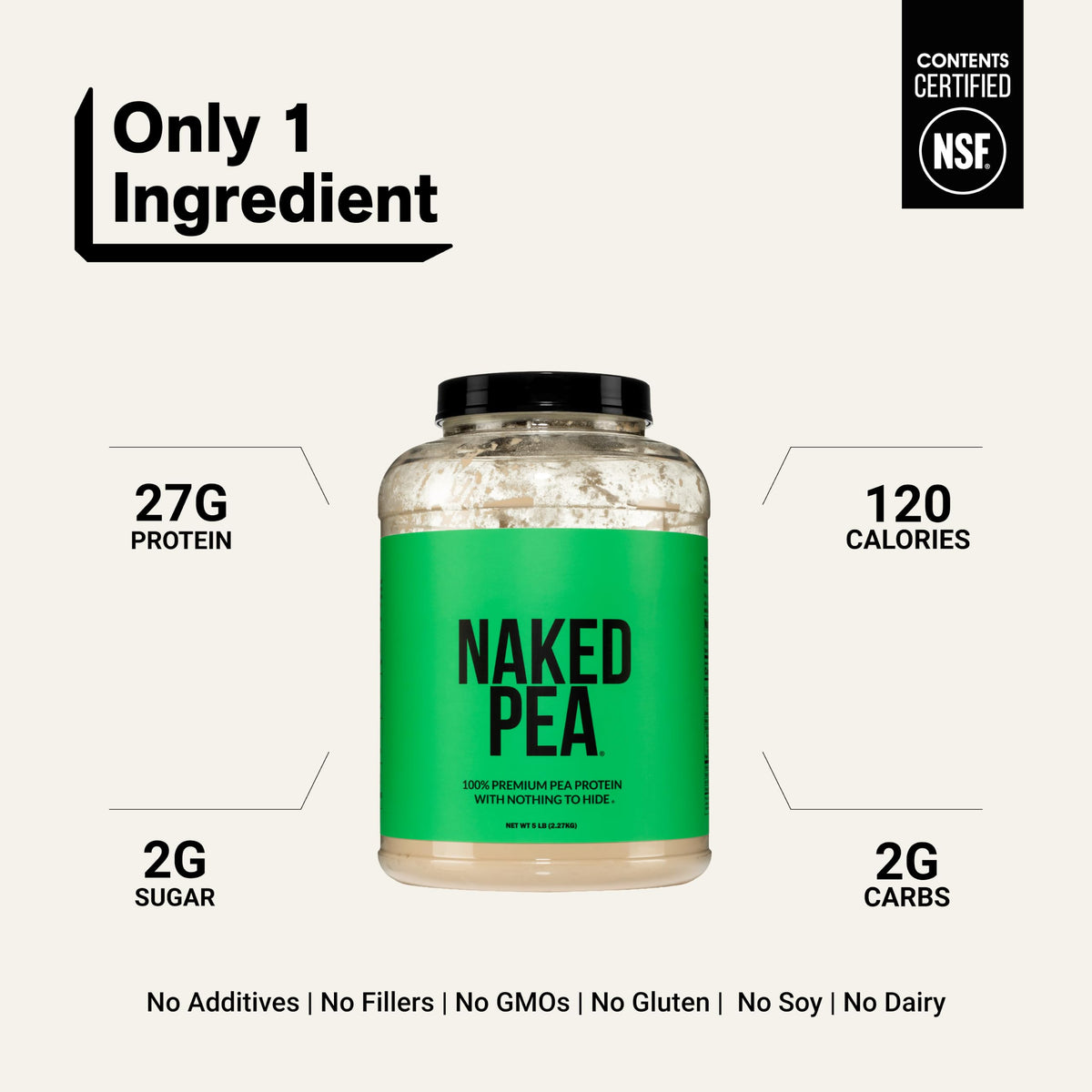 NAKED Pea - 5LB 100% Pea Protein Powder from North American Farms - Unflavored Vegan Pea Protein Isolate - NSF Certified, Plant Protein Powder, Easy
