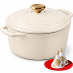 Overmont Enameled Cast Iron Dutch Oven - 5.5QT Pot with Lid Cookbook & Cotton Potholders - Heavy-Duty Cookware for Braising, Stews, Roasting