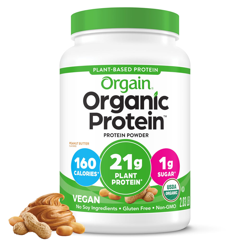 Orgain Organic Vegan 21g Protein Powder, Peanut Butter, 2.03 lb
