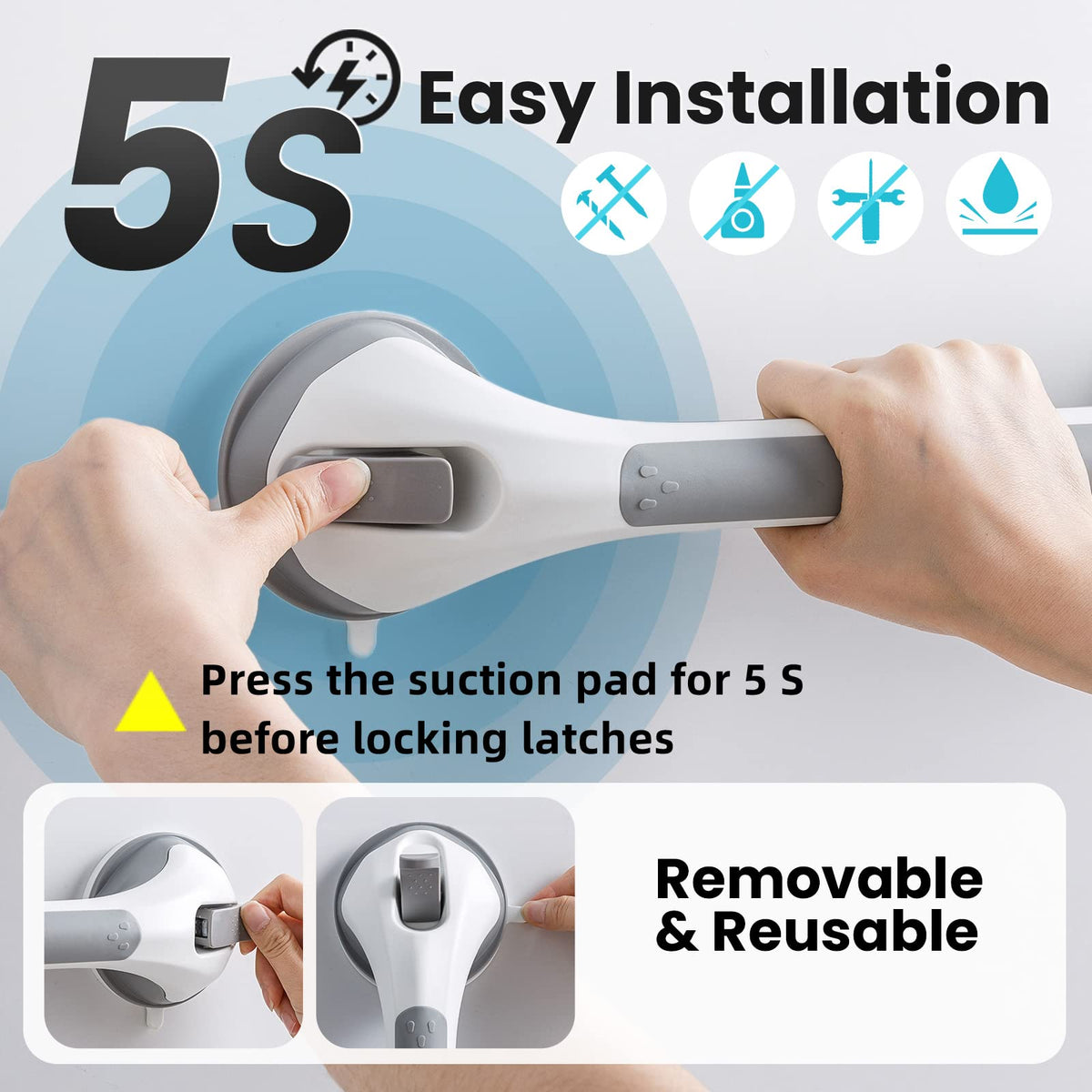TAILI Grab Bars for Shower,Suction Shower Handles Rails,2 Pack,16.8",Grey