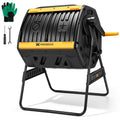 Outdoor Compost Bin 53 Gallon, Dual Chamber Large Compost Tumbler for Garden Backyard, with 360° Rotating, Sliding Doors & Solid Steel Frame, Updated