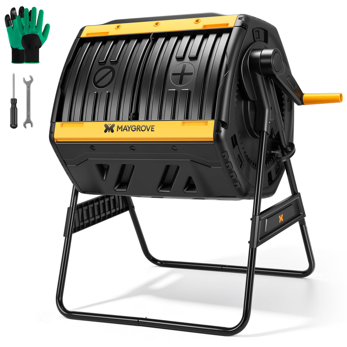 Outdoor Compost Bin 53 Gallon, Dual Chamber Large Compost Tumbler for Garden Backyard, with 360° Rotating, Sliding Doors & Solid Steel Frame, Updated