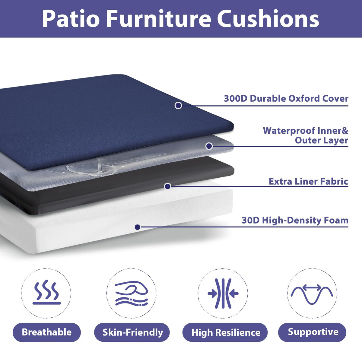 Outdoor Chair Cushions Set of 4 -Waterproof Outdoor Seat Cushions for Patio Furniture, Patio Chair Cushion with Handle and Ties, Square Out Door