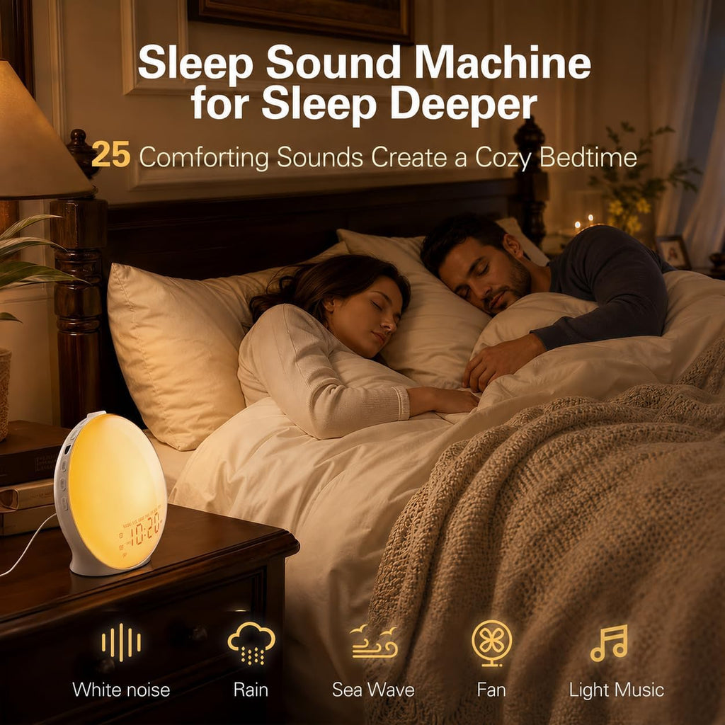 JALL Sunrise Alarm Clock for Bedrooms, Full-Screen Wake Up Light for Heavy Sleepers, White Noise Sound Machine, 25 Nature Sounds, 17 Light Modes, FM