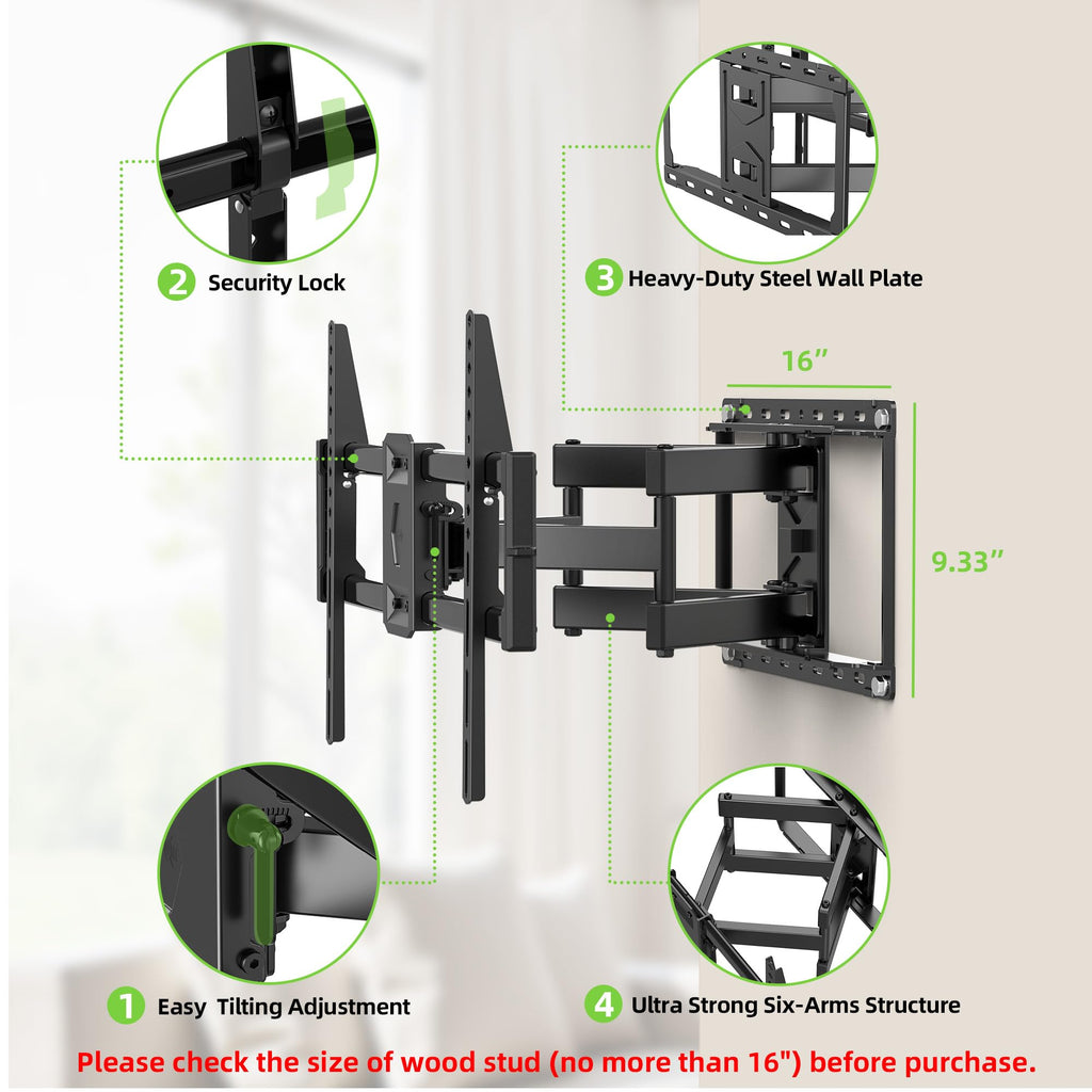 USX Mount Full Motion TV Wall Mount for 42-90 inch TV Holds up to 132lbs