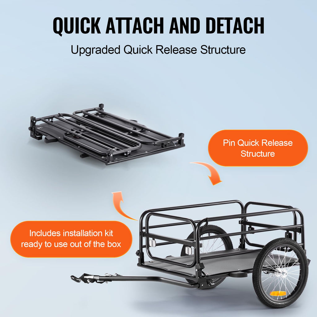VEVOR Bike Cargo Trailer, 60/88/100/130/160 lbs Load Capacity, Heavy-Duty Bicycle Wagon Cart, Foldable Compact Storage with Universal Hitch