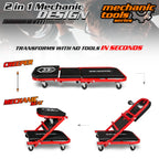 M-AUTO Foldable Z Creeper 2-in-1 Rolling Folding Car Creeper & Seat, 36" Adjustable Roller Garage Chair Lay Down or Sit, 330LBS Capacity Under Car