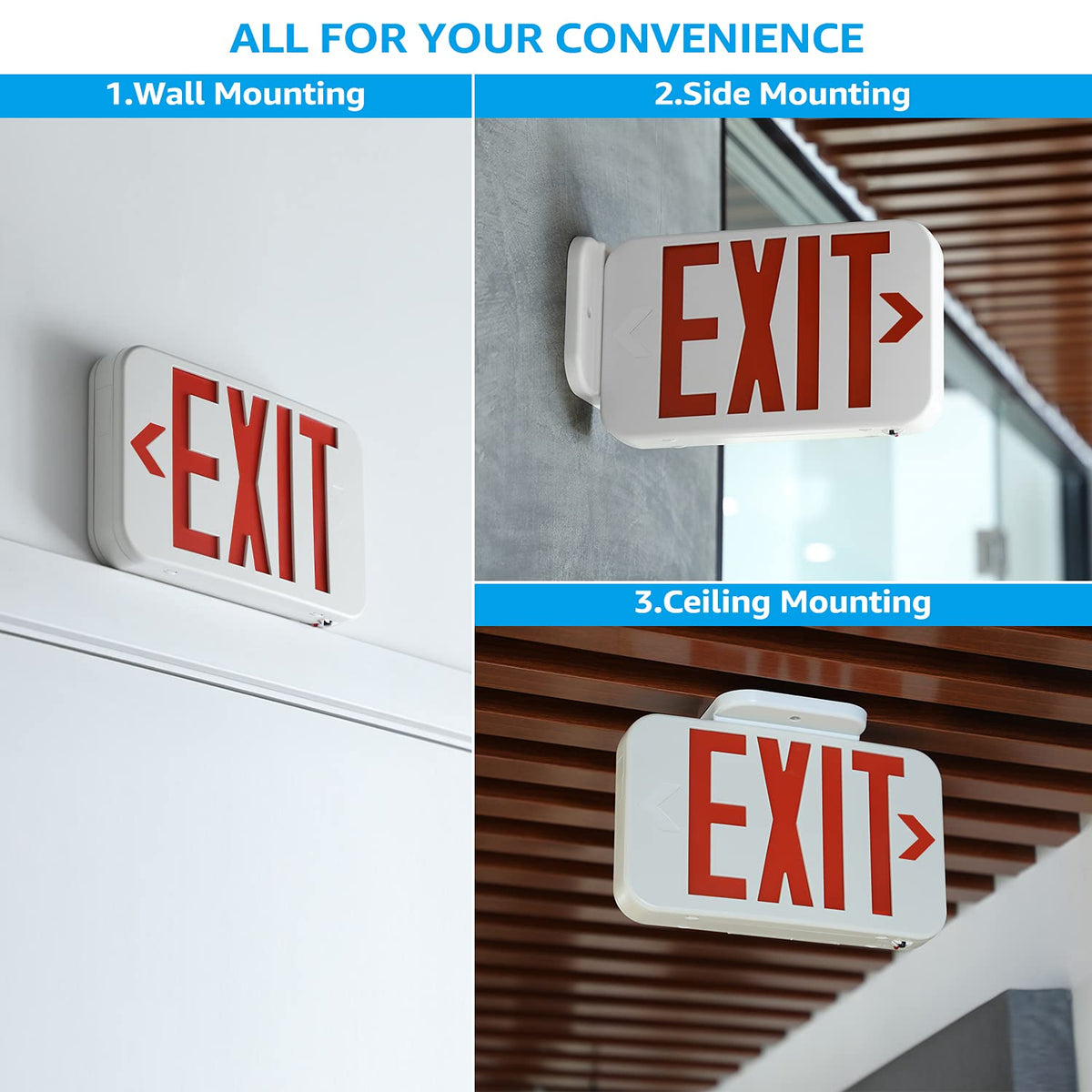 TORCHSTAR 2-Pack Red Letter LED Exit Sign with Battery Backup, White