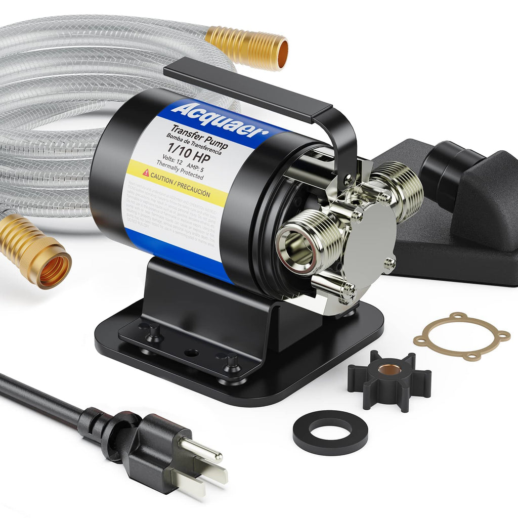 Utility Water Transfer Pump 1/10 HP Portable Electric with Suction Hose Kit, Low Suction Water Removal for RV,Water Beds, Pools, Rain Barrel