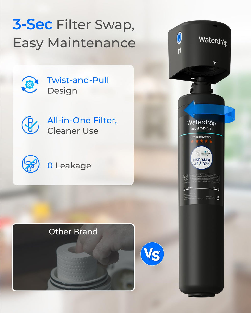 Waterdrop RF15 Water Filter Replacement for Waterdrop 15UA/15UB/15UC