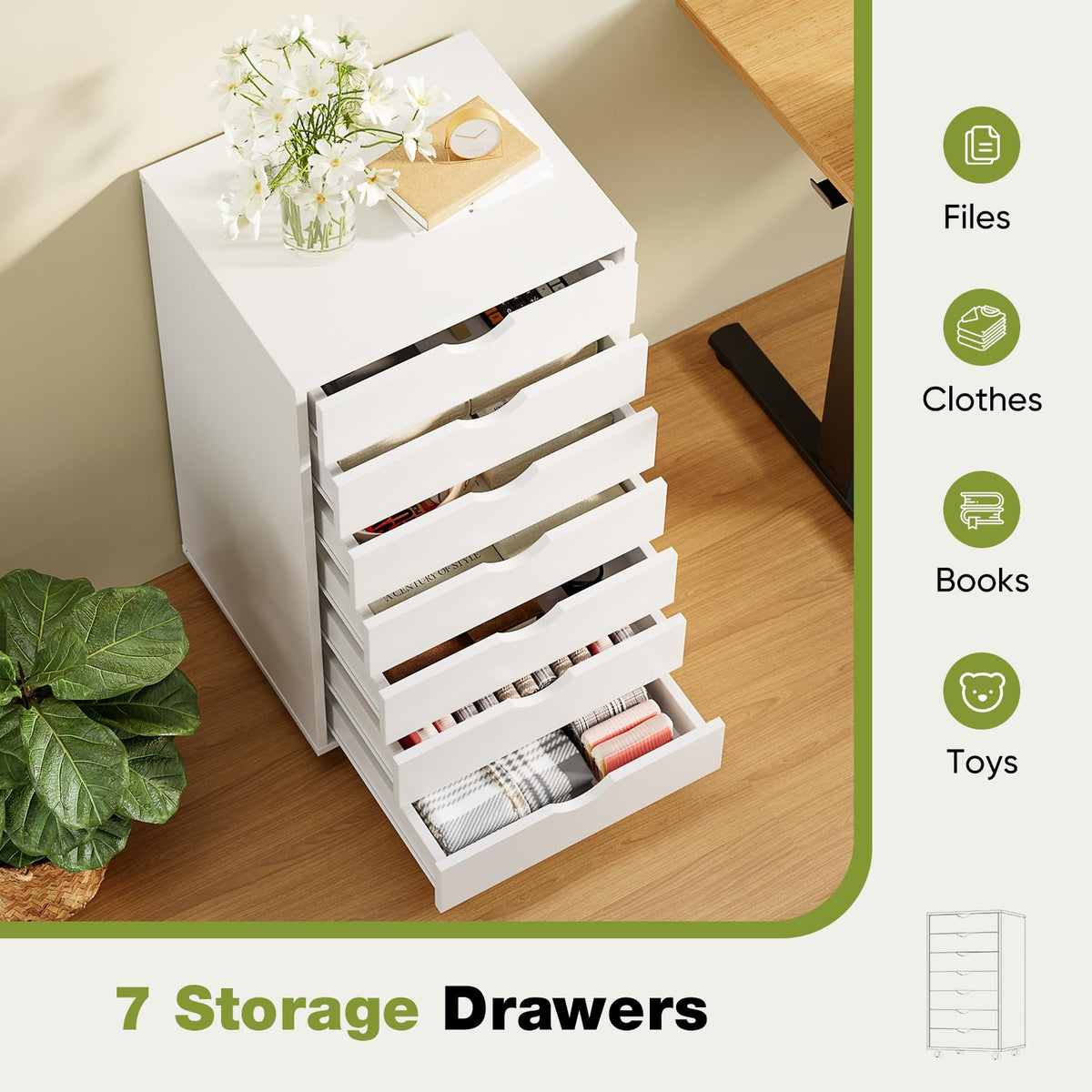 Sweetcrispy 7 Drawer Rolling Storage Cabinet with Wheels, Wood Organizer