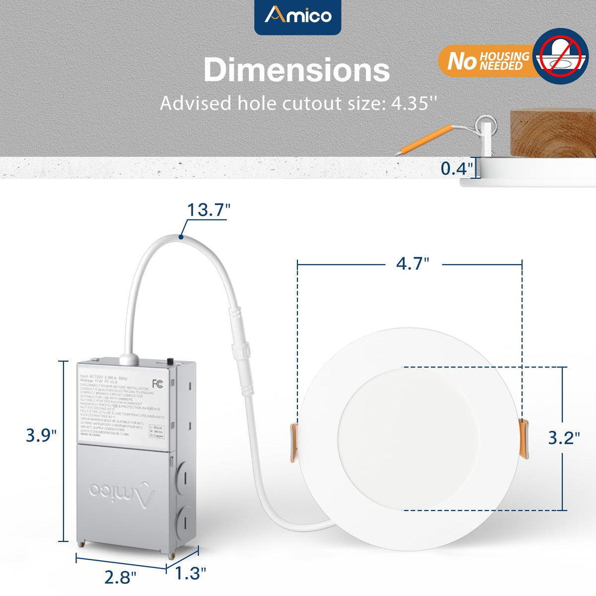 Amico 24 Pack 4 Inch LED Recessed Light with Junction Box, 5CCT, 800LM, 10W