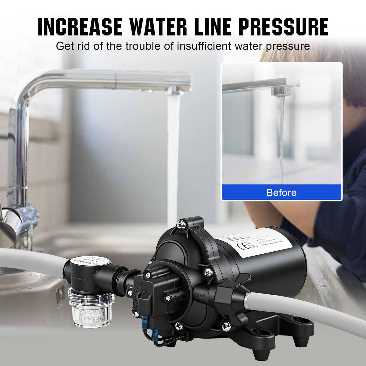 ECO-WORTHY 33-Series Industrial Water Pressure Pump 110V AC 4.0GPM 50PSI RV Fresh Water Diaphragm Pump include Garden Hose Adapters for Irrigation