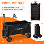 Wagon Carts Foldable 420LBS Weight Capacity Collapsible Wagon with Big All-Terrain Wheels, Heavy Duty Beach Wagons Cart with Cup Holders for Camping