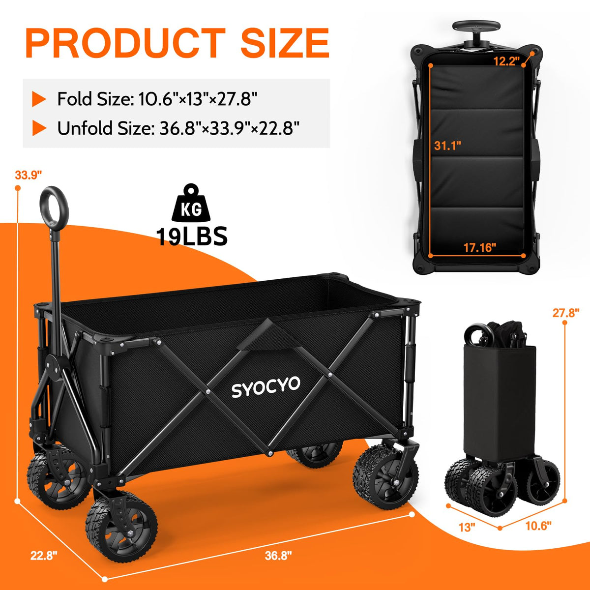 Wagon Carts Foldable 420LBS Weight Capacity Collapsible Wagon with Big All-Terrain Wheels, Heavy Duty Beach Wagons Cart with Cup Holders for Camping
