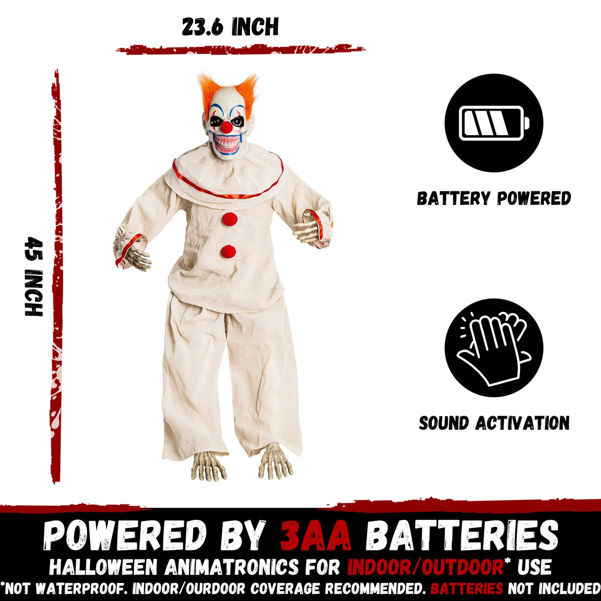 Halloween Animatronic Sitting Clown, Halloween Animated Decorations with Sound Activated, Creepy Sound, Light Up Eyes, Scary Move, Haunted House