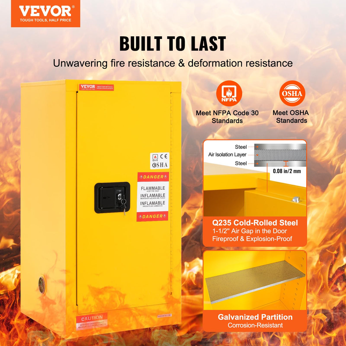 VEVOR Flammable Cabinet, 18" x 18" x 35", Yellow