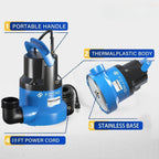 FOTING 1/2HP Submersible Water Pump with Stainless Steel Base - Removes Water to 0.04" Depth, 2450GPH Portable Sump Pump for Puddles, Pools, Boats
