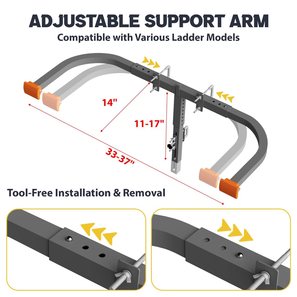 Ladder Stabilizer, Extension Ladder Stabilizer for Roof, Adjustable Ladder Standoff Attachment for Gutters, Windows, Heavy-Duty Steel Ladder