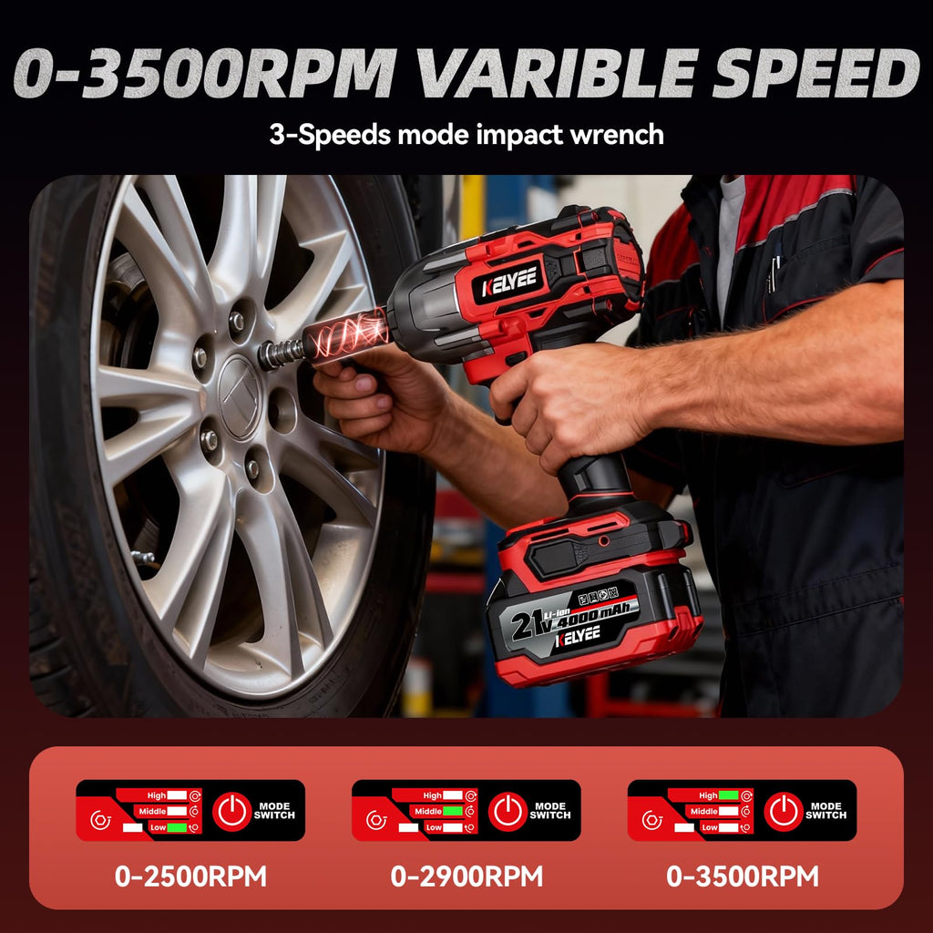 1/2" Cordless Impact Wrench 1107Ft-lbs(1500N.m) with 21V 2 Battery