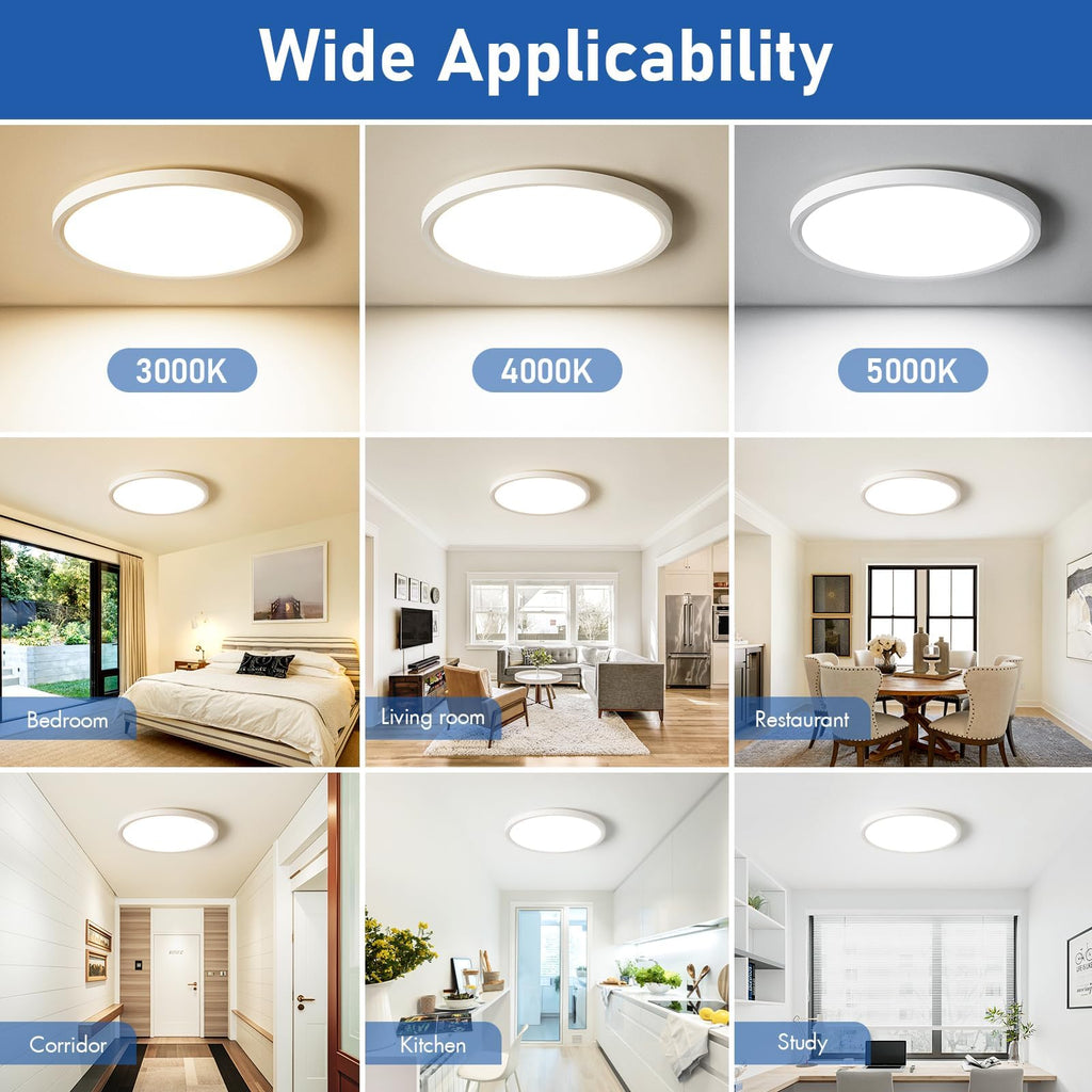 6 Pack 12 Inch Hardwired Dimmable LED Flush Mount Ceiling Light Fixtures, 24W 2640LM 3000K/4000K/5000K, House Upgrade Led Lights for Bedroom Hallway