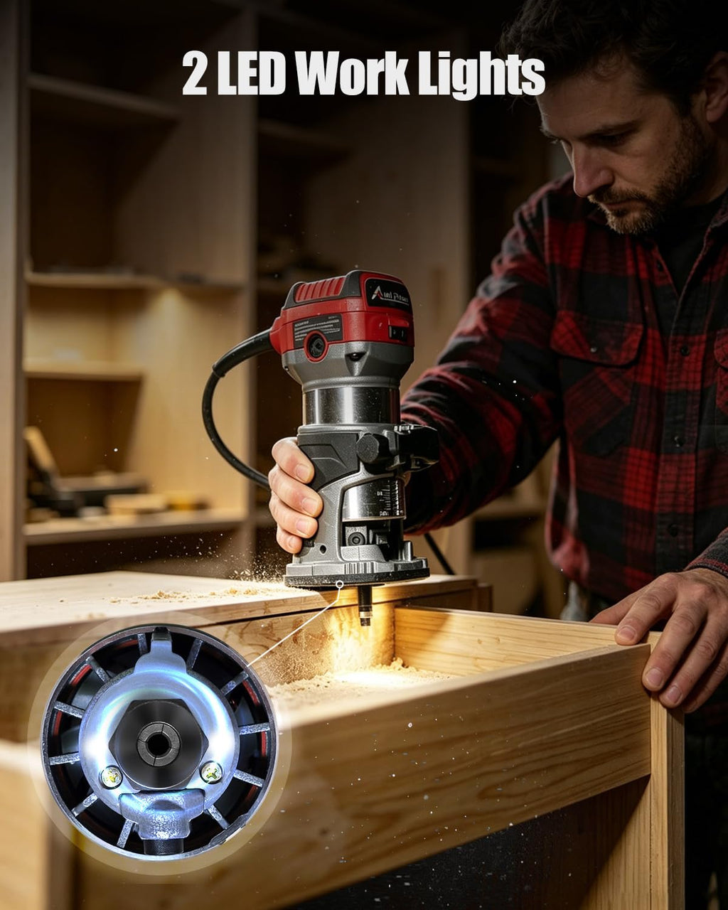 AVID POWER 6.5 Amp 1.25 HP Compact Router Tools for Woodworking, Fixed Base Wood Router with Trim Router Bits, 6 Variable Speeds, Edge Guide, Roller