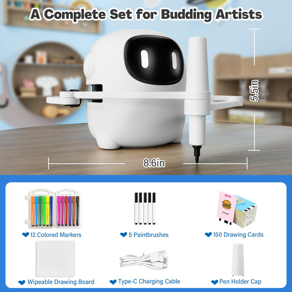 RIVGOT Drawing Robot for Kids with 150 Cards, Voice Interactive Educational Drawing Machine, Montessori Painting Learning Toys for 3 4 5 6 7 8 Year