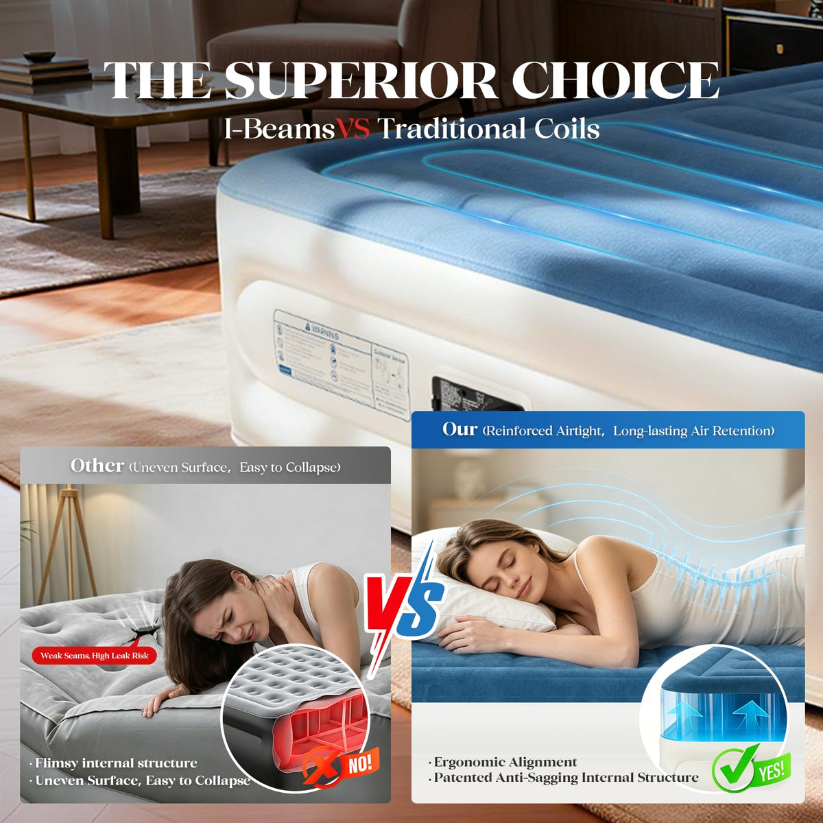 VOSSER Air Mattress Queen with Built in Pump,18'' Raised Blow Up Bed,800lb