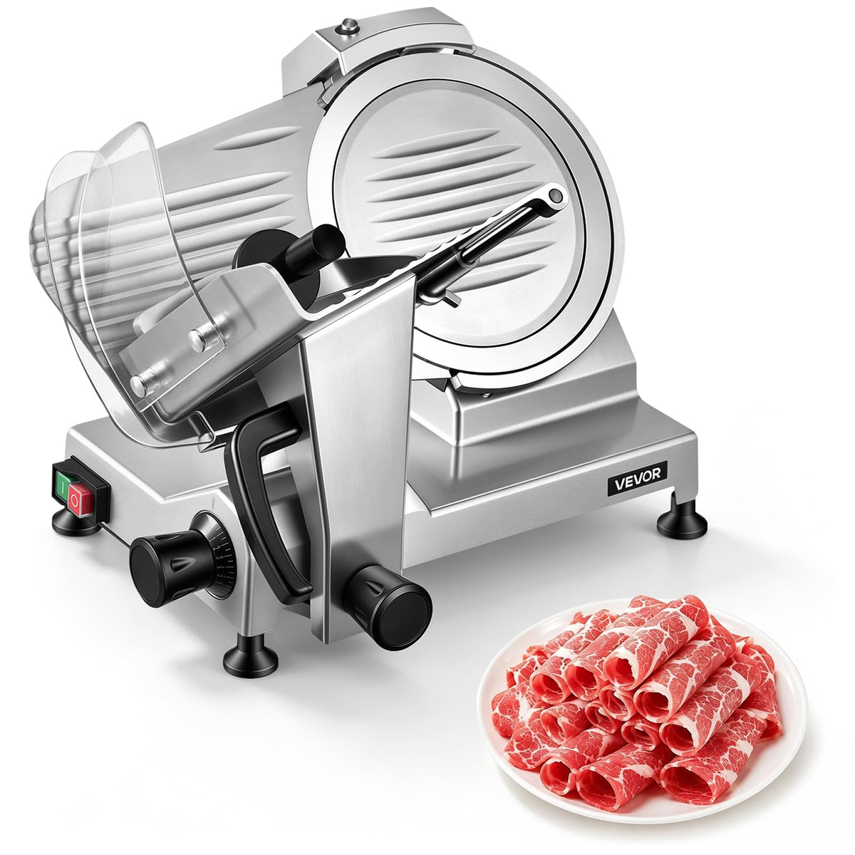 VEVOR Commercial Meat Slicer, 10 inch Electric Food Slicer, 240W Frozen Meat Deli Slicer, Premium Chromium-plated Steel Blade Semi-Auto Meat Slicer