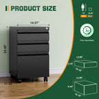 3 Drawer Mobile File Cabinet with Lock,Under Desk Metal Filing Cabinets for Home Office Organizer Letters/Legal/A4((Fully Assembled-Black)