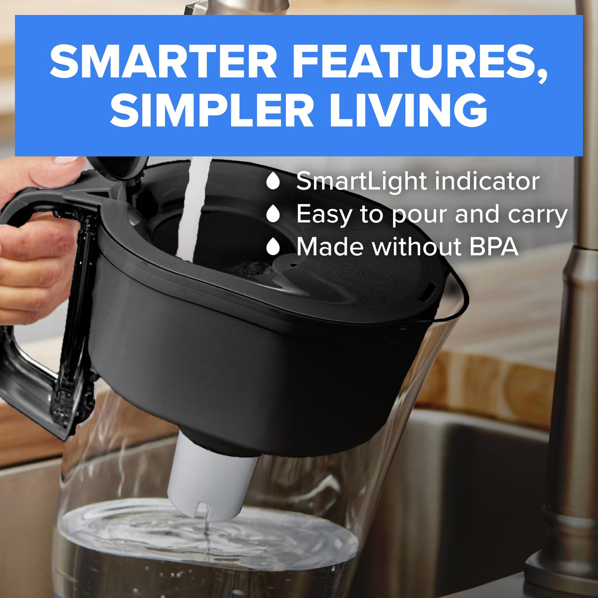 Brita Large 10-Cup Elite Water Filter Pitcher, WQA NSF/ANSI Certified, Reduces 99% of Lead, Microplastics, & 30 Contaminants, BPA-Free, Removes