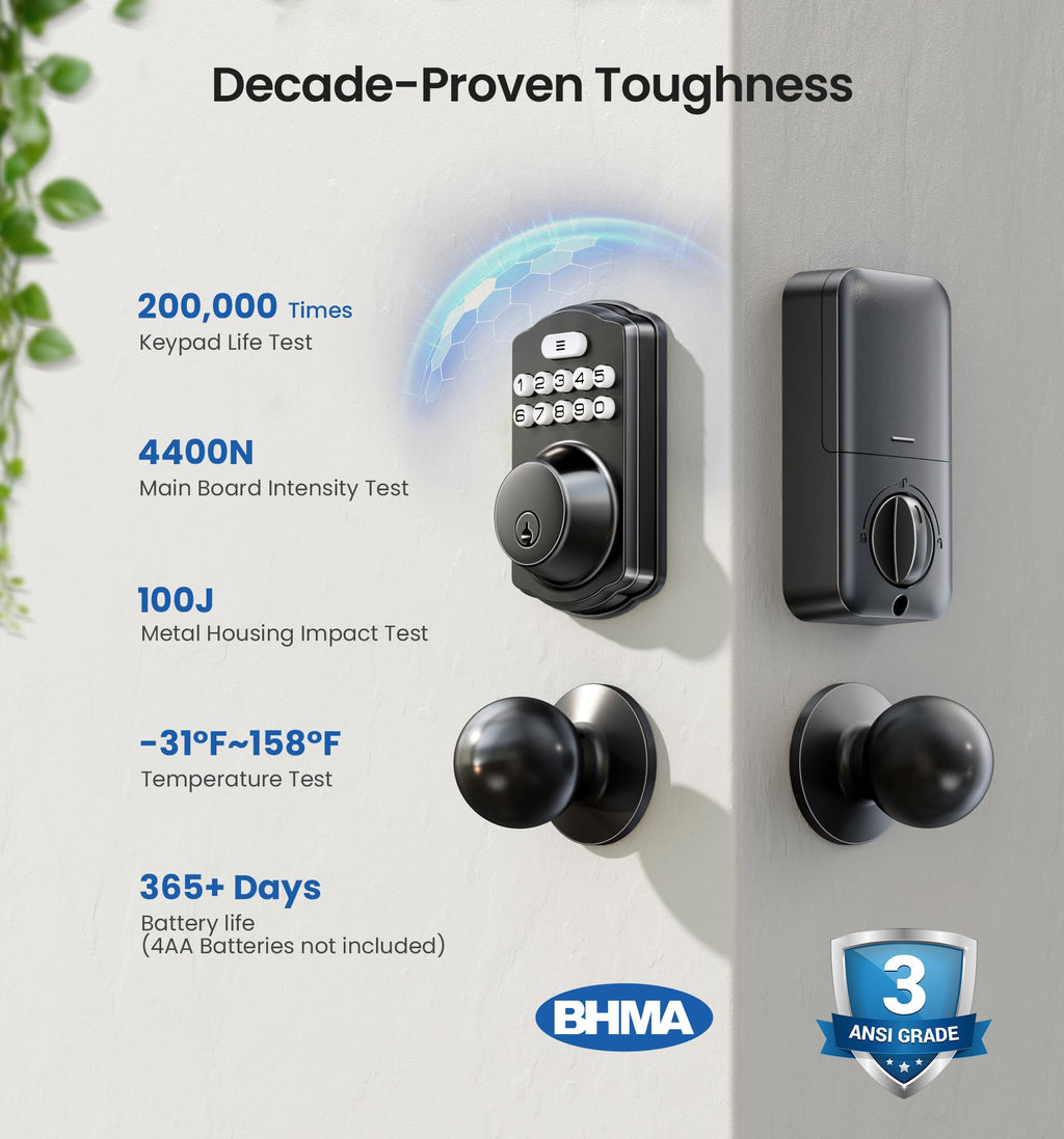 Veise KS01C Keyless Entry Deadbolt Door Lock with Knobs, Matte Black