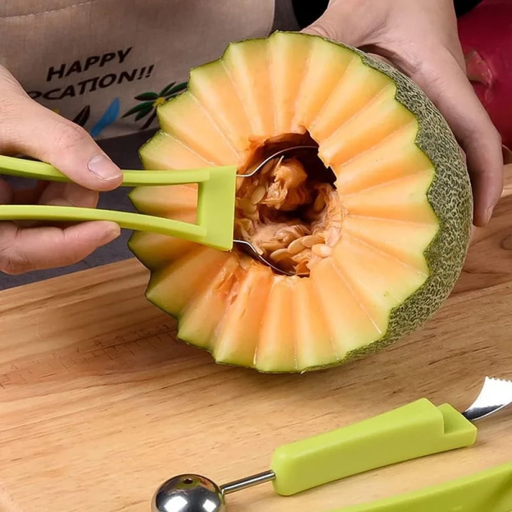 Melon Ball Spoon Set 4-in-1 Stainless Steel Fruit Carving Tool Set, Watermelon Spoon Fruit Tool Set Fruit Carving Tool (Green)