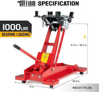 TUFFIOM Hydraulic Transmission Jack, 1,000 lb Capacity, 6.7 in. to 26.4 in., Red