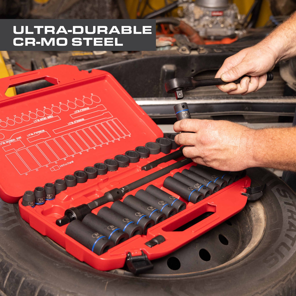 Hyper Tough 36-Piece 1/2-inch Drive Metric CRMO Impact Socket Set (mm)